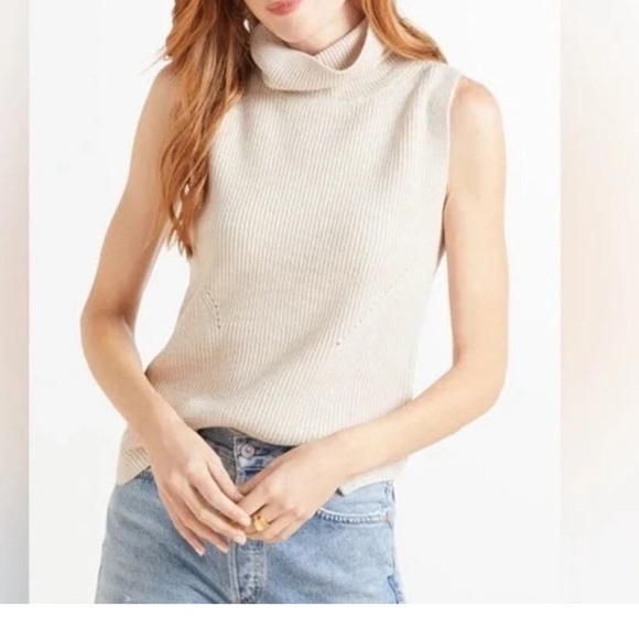 French Connection Sleeveless Turtleneck Sweater Ribbed Knit Beige Size S - Picture 1 of 10